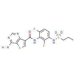 ChemSpider 2D Image | 4-Amino-N-{2,6-difluoro-3-[(propylsulfonyl)amino]phenyl}thieno[3,2-d]pyrimidine-7-carboxamide | C16H15F2N5O3S2