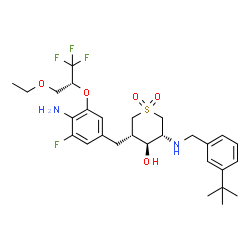 ChemSpider 2D Image | (3s,4s,5r)-3-(4-Amino-3-{[(2r)-3-Ethoxy-1,1,1-Trifluoropropan-2-Yl]oxy}-5-Fluorobenzyl)-5-[(3-Tert-Butylbenzyl)amino]tetrahydro-2h-Thiopyran-4-Ol 1,1-Dioxide | C28H38F4N2O5S