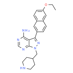 ChemSpider 2D Image | 3-(6-Ethoxynaphthalen-2-Yl)-1-(Piperidin-4-Ylmethyl)-1h-Pyrazolo[3,4-D]pyrimidin-4-Amine | C23H26N6O