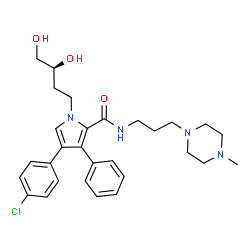 ChemSpider 2D Image | 4-(4-Chlorophenyl)-1-[(3S)-3,4-dihydroxybutyl]-N-[3-(4-methyl-1-piperazinyl)propyl]-3-phenyl-1H-pyrrole-2-carboxamide | C29H37ClN4O3