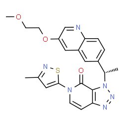 ChemSpider 2D Image | 3-{(1S)-1-[3-(2-Methoxyethoxy)-6-quinolinyl]ethyl}-5-(3-methyl-1,2-thiazol-5-yl)-3,5-dihydro-4H-[1,2,3]triazolo[4,5-c]pyridin-4-one | C23H22N6O3S