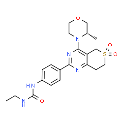 ChemSpider 2D Image | 1-Ethyl-3-(4-{4-[(3S)-3-methyl-4-morpholinyl]-6,6-dioxido-7,8-dihydro-5H-thiopyrano[4,3-d]pyrimidin-2-yl}phenyl)urea | C21H27N5O4S