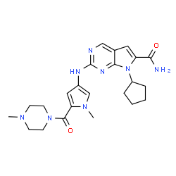 ChemSpider 2D Image | 7-Cyclopentyl-2-({1-methyl-5-[(4-methyl-1-piperazinyl)carbonyl]-1H-pyrrol-3-yl}amino)-7H-pyrrolo[2,3-d]pyrimidine-6-carboxamide | C23H30N8O2