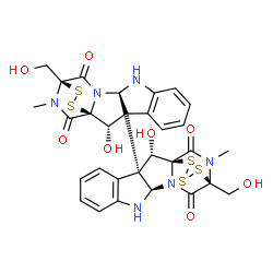 ChemSpider 2D Image | (1S,2S,3S,11R,14S)-2-Hydroxy-3-[(1S,2S,3R,11R,14S)-2-hydroxy-14-(hydroxymethyl)-18-methyl-13,17-dioxo-15,16-dithia-10,12,18-triazapentacyclo[12.2.2.0~1,12~.0~3,11~.0~4,9~]octadeca-4,6,8-trien-3-yl]-14
-(hydroxymethyl)-19-methyl-15,16,17-trithia-10,12,19-triazapentacyclo[12.3.2.0~1,12~.0~3,11~.0~4,9~]nonadeca-4,6,8-triene-13,18-dione | C30H28N6O8S5