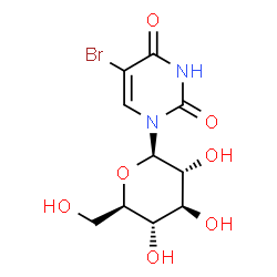 ChemSpider 2D Image | 5-Bromo-1-(beta-D-glucopyranosyl)-2,4(1H,3H)-pyrimidinedione | C10H13BrN2O7