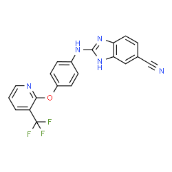 ChemSpider 2D Image | 2-[(4-{[3-(Trifluoromethyl)-2-pyridinyl]oxy}phenyl)amino]-1H-benzimidazole-5-carbonitrile | C20H12F3N5O