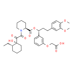 ChemSpider 2D Image | {3-[(1R)-3-(3,4-Dimethoxyphenyl)-1-({[(2S)-1-{[(1R,2S)-2-ethyl-1-hydroxycyclohexyl](oxo)acetyl}-2-piperidinyl]carbonyl}oxy)propyl]phenoxy}acetic acid | C35H45NO10
