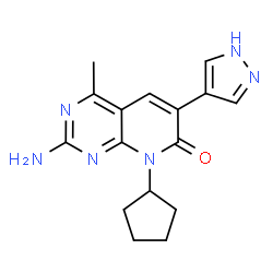 ChemSpider 2D Image | 2-Amino-8-cyclopentyl-4-methyl-6-(1H-pyrazol-4-yl)pyrido[2,3-d]pyrimidin-7(8H)-one | C16H18N6O
