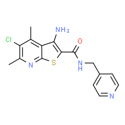 ChemSpider 2D Image | 3-Amino-5-chloro-4,6-dimethyl-N-(4-pyridinylmethyl)thieno[2,3-b]pyridine-2-carboxamide | C16H15ClN4OS