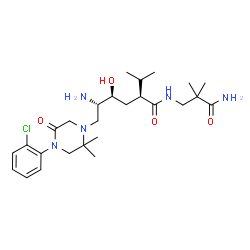 ChemSpider 2D Image | (2S,4S,5S)-5-Amino-N-(3-amino-2,2-dimethyl-3-oxopropyl)-6-[4-(2-chlorophenyl)-2,2-dimethyl-5-oxo-1-piperazinyl]-4-hydroxy-2-isopropylhexanamide | C26H42ClN5O4