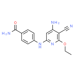 ChemSpider 2D Image | 4-[(4-Amino-5-cyano-6-ethoxy-2-pyridinyl)amino]benzamide | C15H15N5O2