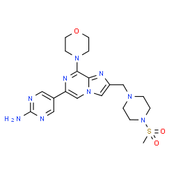 ChemSpider 2D Image | 5-[2-{[4-(Methylsulfonyl)-1-piperazinyl]methyl}-8-(4-morpholinyl)imidazo[1,2-a]pyrazin-6-yl]-2-pyrimidinamine | C20H27N9O3S