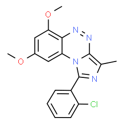 ChemSpider 2D Image | 1-(2-Chlorophenyl)-6,8-dimethoxy-3-methylimidazo[5,1-c][1,2,4]benzotriazine | C18H15ClN4O2