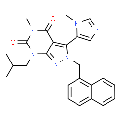 ChemSpider 2D Image | 7-Isobutyl-5-methyl-3-(1-methyl-1H-imidazol-5-yl)-2-(1-naphthylmethyl)-2H-pyrazolo[3,4-d]pyrimidine-4,6(5H,7H)-dione | C25H26N6O2