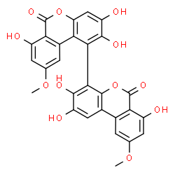 ChemSpider 2D Image | 2,2',3,3',7,7'-Hexahydroxy-9,9'-dimethoxy-6H,6'H-1,4'-bibenzo[c]chromene-6,6'-dione | C28H18O12