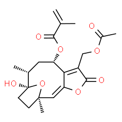 ChemSpider 2D Image | (1R,2E,8S,10R,11S)-6-(Acetoxymethyl)-11-hydroxy-1,10-dimethyl-5-oxo-4,14-dioxatricyclo[9.2.1.0~3,7~]tetradeca-2,6-dien-8-yl methacrylate | C21H26O8