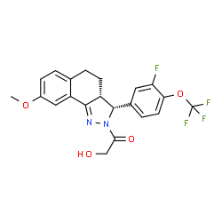 ChemSpider 2D Image | 1-{(3R,3aR)-3-[3-Fluoro-4-(trifluoromethoxy)phenyl]-8-methoxy-3,3a,4,5-tetrahydro-2H-benzo[g]indazol-2-yl}-2-hydroxyethanone | C21H18F4N2O4