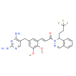 ChemSpider 2D Image | (2E)-3-{5-[(2,4-Diamino-5-pyrimidinyl)methyl]-2,3-dimethoxyphenyl}-1-[1-(3,3,3-trifluoropropyl)-2(1H)-phthalazinyl]-2-propen-1-one | C27H27F3N6O3
