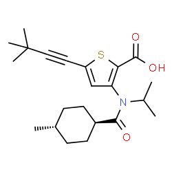 ChemSpider 2D Image | 5-(3,3-Dimethyl-1-butyn-1-yl)-3-{isopropyl[(trans-4-methylcyclohexyl)carbonyl]amino}-2-thiophenecarboxylic acid | C22H31NO3S