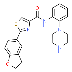 ChemSpider 2D Image | 2-(2,3-Dihydro-1-benzofuran-5-yl)-N-[2-(1-piperazinyl)phenyl]-1,3-thiazole-4-carboxamide | C22H22N4O2S
