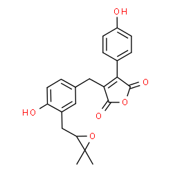 ChemSpider 2D Image | 3-{3-[(3,3-Dimethyl-2-oxiranyl)methyl]-4-hydroxybenzyl}-4-(4-hydroxyphenyl)-2,5-furandione | C22H20O6