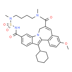 ChemSpider 2D Image | 13-Cyclohexyl-3-Methoxy-17,22-Dimethyl-7h-10,6-(Methanoiminothioiminobutanoiminomethano)indolo[2,1-A][2]benzazepine-14,23-Dione 16,16-Dioxide | C32H38N4O5S