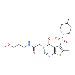 ChemSpider 2D Image | N-(3-Methoxypropyl)-2-{6-methyl-5-[(4-methyl-1-piperidinyl)sulfonyl]-4-oxothieno[2,3-d]pyrimidin-3(4H)-yl}acetamide | C19H28N4O5S2