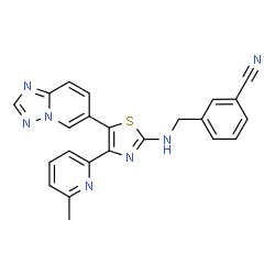 ChemSpider 2D Image | 3-({[4-(6-Methyl-2-pyridinyl)-5-([1,2,4]triazolo[1,5-a]pyridin-6-yl)-1,3-thiazol-2-yl]amino}methyl)benzonitrile | C23H17N7S