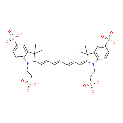 ChemSpider 2D Image | 2-{(1E,3E,5E,7E)-7-[3,3-Dimethyl-5-sulfonato-1-(2-sulfonatoethyl)-1,3-dihydro-2H-indol-2-ylidene]-4-methyl-1,3,5-heptatrien-1-yl}-3,3-dimethyl-1-(2-sulfonatoethyl)-3H-indolium-5-sulfonate | C32H35N2O12S4