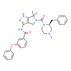 ChemSpider 2D Image | N-(5-{[(2S)-2-Benzyl-4-methyl-1-piperazinyl]carbonyl}-6,6-dimethyl-1,4,5,6-tetrahydropyrrolo[3,4-c]pyrazol-3-yl)-3-phenoxybenzamide | C33H36N6O3