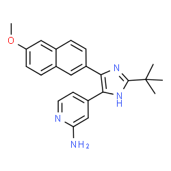 ChemSpider 2D Image | 4-[4-(6-Methoxy-2-naphthyl)-2-(2-methyl-2-propanyl)-1H-imidazol-5-yl]-2-pyridinamine | C23H24N4O