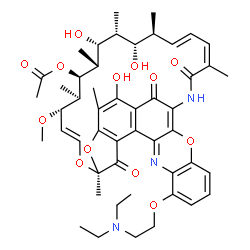 ChemSpider 2D Image | (7S,9E,11S,12R,13S,14R,15R,16R,17S,18S,19E,21Z)-32-[2-(Diethylamino)ethoxy]-2,15,17-trihydroxy-11-methoxy-3,7,12,14,16,18,22-heptamethyl-6,23,37-trioxo-8,27,38-trioxa-24,34-diazahexacyclo[23.11.1.1~4,
7~.0~5,36~.0~26,35~.0~28,33~]octatriaconta-1(36),2,4,9,19,21,25,28,30,32,34-undecaen-13-yl acetate | C49H61N3O13