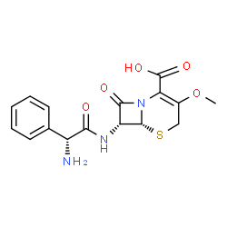 ChemSpider 2D Image | (6R,7R)-7-[[(2R)-2-Amino-2-phenylacetyl]amino]-3-methoxy-8-oxo-5-thia-1-azabicyclo[4.2.0]oct-2-ene-2-carboxylic acid | C16H17N3O5S
