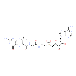 ChemSpider 2D Image | 5'-{[2-({N-[(2-Amino-7,7-dimethyl-4-oxo-1,4,7,8-tetrahydro-6-pteridinyl)carbonyl]glycyl}amino)ethyl]sulfonyl}-5'-deoxyadenosine | C23H30N12O8S