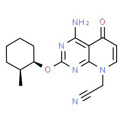 ChemSpider 2D Image | 2-[4-amino-2-[(1R,2S)-2-methylcyclohexoxy]-5-oxo-pyrido[2,3-d]pyrimidin-8-yl]acetonitrile | C16H19N5O2