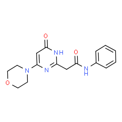 ChemSpider 2D Image | 2-[4-(4-Morpholinyl)-6-oxo-1,6-dihydro-2-pyrimidinyl]-N-phenylacetamide | C16H18N4O3