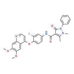 ChemSpider 2D Image | N-{4-[(6,7-Dimethoxy-4-quinolinyl)oxy]-3-fluorophenyl}-1,5-dimethyl-3-oxo-2-phenyl-2,3-dihydro-1H-pyrazole-4-carboxamide | C29H25FN4O5