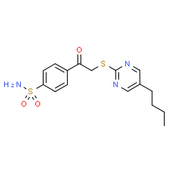 ChemSpider 2D Image | 4-{[(5-Butyl-2-pyrimidinyl)sulfanyl]acetyl}benzenesulfonamide | C16H19N3O3S2