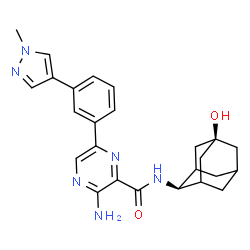 ChemSpider 2D Image | 3-Amino-N-[(2r,5s)-5-hydroxyadamantan-2-yl]-6-[3-(1-methyl-1H-pyrazol-4-yl)phenyl]-2-pyrazinecarboxamide | C25H28N6O2