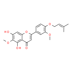 ChemSpider 2D Image | 5,7-Dihydroxy-6-methoxy-2-{3-methoxy-4-[(3-methyl-2-buten-1-yl)oxy]phenyl}-4H-chromen-4-one | C22H22O7