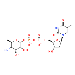 ChemSpider 2D Image | [(2R,3R,4S,5S,6R)-5-azaniumyl-3,4-dihydroxy-6-methyl-tetrahydropyran-2-yl] [[(2R,3S,5R)-3-hydroxy-5-(5-methyl-2,4-dioxo-pyrimidin-1-yl)tetrahydrofuran-2-yl]methoxy-oxido-phosphoryl] phosphate | C16H26N3O14P2
