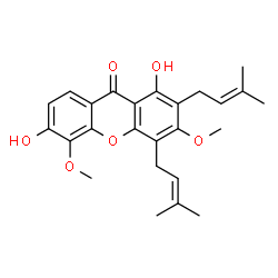 ChemSpider 2D Image | 1,6-Dihydroxy-3,5-dimethoxy-2,4-bis(3-methyl-2-buten-1-yl)-9H-xanthen-9-one | C25H28O6