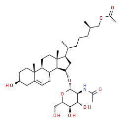 ChemSpider 2D Image | (3beta,15alpha,25R)-15-[(2-Acetamido-2-deoxy-beta-L-glucopyranosyl)oxy]-3-hydroxycholest-5-en-27-yl acetate | C37H61NO9