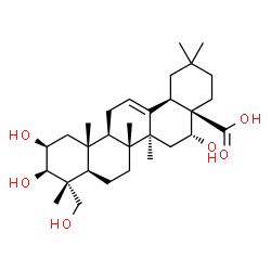 ChemSpider 2D Image | (2beta,3beta,16alpha,18alpha)-2,3,16,23-Tetrahydroxyolean-12-en-28-oic acid | C30H48O6