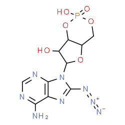 ChemSpider 2D Image | 6-(6-Amino-8-azido-9H-purin-9-yl)tetrahydro-4H-furo[3,2-d][1,3,2]dioxaphosphinine-2,7-diol 2-oxide | C10H11N8O6P
