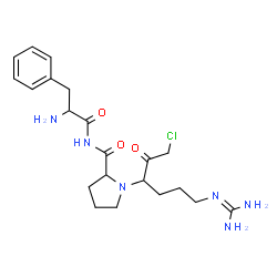 ChemSpider 2D Image | N-(2-Amino-3-phenylpropanoyl)-1-(6-carbamimidamido-1-chloro-2-oxo-3-hexanyl)prolinamide | C21H31ClN6O3