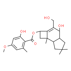 ChemSpider 2D Image | 4-Hydroxy-3-(hydroxymethyl)-6,6,7b-trimethyl-2,4,4a,5,6,7,7a,7b-octahydro-1H-cyclobuta[e]inden-2-yl 2-hydroxy-4-methoxy-6-methylbenzoate | C24H32O6