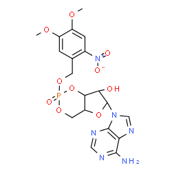 ChemSpider 2D Image | 6-(6-Amino-9H-purin-9-yl)-2-[(4,5-dimethoxy-2-nitrobenzyl)oxy]tetrahydro-4H-furo[3,2-d][1,3,2]dioxaphosphinin-7-ol 2-oxide | C19H21N6O10P