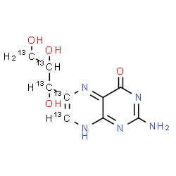 ChemSpider 2D Image | 2-Amino-6-[1,2,3-trihydroxy(~13~C_3_)propyl]-4(8H)-(6,7-~13~C_2_)pteridinone | C413C5H11N5O4