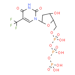 ChemSpider 2D Image | 1-[2-Deoxy-5-O-(hydroxy{[hydroxy(phosphonooxy)phosphoryl]oxy}phosphoryl)pentofuranosyl]-5-(trifluoromethyl)-2,4(1H,3H)-pyrimidinedione | C10H14F3N2O14P3